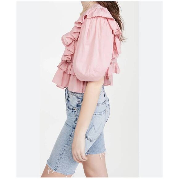 Farm Rio Blush Pink Puff Sleeve V-Neck Cropped Bohemian Blouse Size XS - Picture 15 of 16